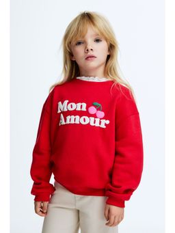 H&M - Girls Red Printed Brushed-Inside Sweatshirt