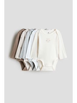 H&M - Unisex Beige 5-Pack Long-Sleeved Bodysuits