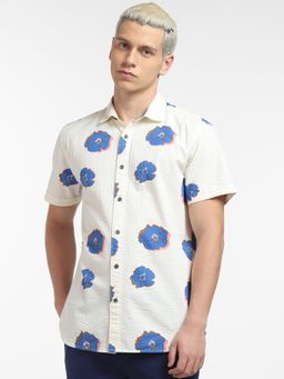 Jack & Jones - Off-White Floral Short Sleeves Shirt