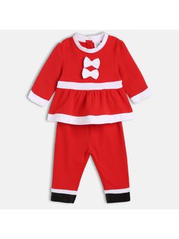MINI KLUB - Girls Red Solid Top with Trouser and Hat (Set of 3)