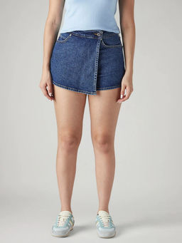 Levi's - Blue Solid Cotton Regular Skorts