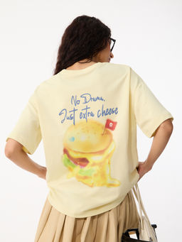 The Souled Store - Cream Printed Pure Cotton Oversized T-Shirt