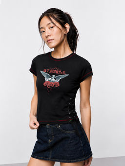The Souled Store - Black Graphic Pure Cotton Regular Top