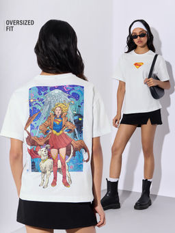 The Souled Store - White Printed Pure Cotton Oversized T-Shirt