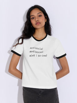 The Souled Store - White Typography Pure Cotton Regular T-Shirt