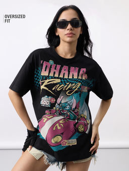 The Souled Store - Black Printed Pure Cotton Oversized T-Shirt