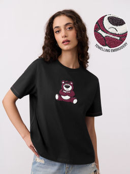 The Souled Store - Black Self Design Pure Cotton Relaxed T-Shirt