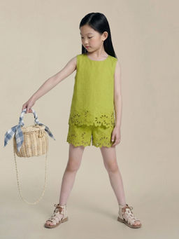 VERO MODA - Green Self Design Cotton Regular Shorts
