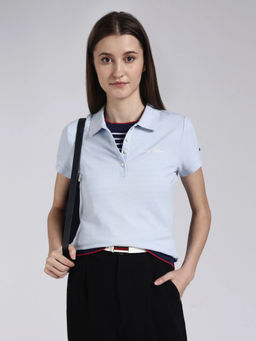 Tommy Hilfiger - Blue Solid Cotton Slim Polo T-Shirt
