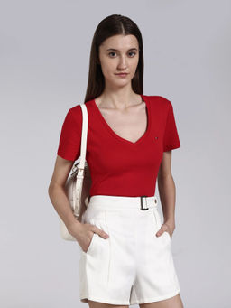 Tommy Hilfiger - Red Solid Cotton Regular T-Shirt
