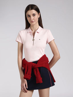 Tommy Hilfiger - Pink Solid Cotton Slim Polo T-Shirt