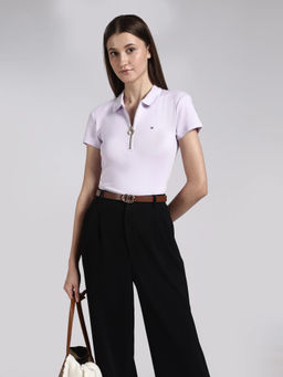 Tommy Hilfiger - Purple Solid Cotton Slim Polo T-Shirt