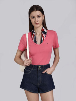 Tommy Hilfiger - Pink Solid Cotton Regular T-Shirt