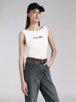 Tommy Hilfiger - White Solid Cotton Slim Top