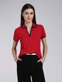 Tommy Hilfiger - Red Solid Cotton Regular Polo T-Shirt