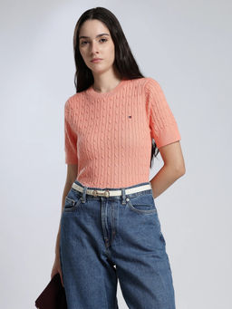 Tommy Hilfiger - Orange Self Design Cotton Regular Sweater