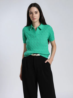 Tommy Hilfiger - Green Self Design Cotton Regular Sweater