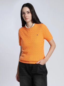 Tommy Hilfiger - Orange Self Design Cotton Regular Sweater