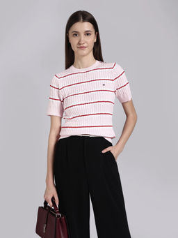 Tommy Hilfiger - Pink Stripes Cotton Regular Sweater