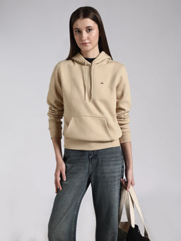 Tommy Hilfiger - Beige Solid Cotton Regular Hoodie
