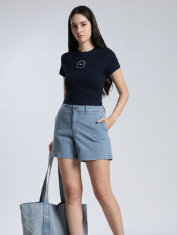 Tommy Hilfiger - Navy Blue Solid Cotton Slim T-Shirt