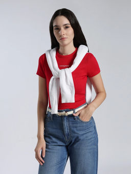Tommy Hilfiger - Red Solid Cotton Slim T-Shirt