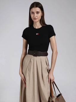 Tommy Hilfiger - Black Solid Cotton Slim T-Shirt