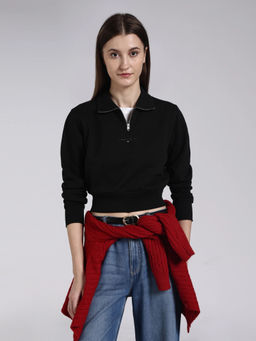 Tommy Hilfiger - Black Solid Cotton Regular Sweatshirt