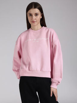 Tommy Hilfiger - Pink Solid Cotton Blend Relaxed Sweatshirt