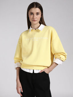 Tommy Hilfiger - Yellow Solid Cotton Blend Relaxed Sweatshirt