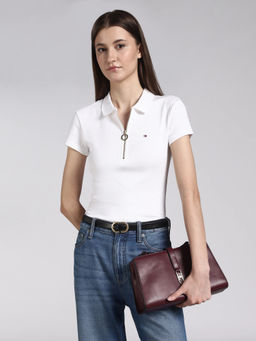 Tommy Hilfiger - White Solid Cotton Regular Polo T-Shirt