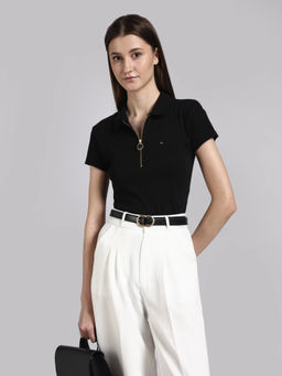 Tommy Hilfiger - Black Solid Cotton Regular Polo T-Shirt