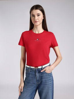 Tommy Hilfiger - Red Solid Cotton Regular T-Shirt
