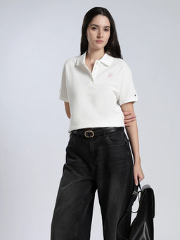 Tommy Hilfiger - White Solid Cotton Regular Polo T-Shirt