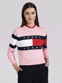Tommy Hilfiger - Pink Woven Cotton Relaxed Sweater