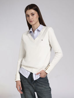 Tommy Hilfiger - Yellow Solid Cotton Regular Sweater