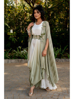 Nikita Vishakha - Green Dress with Cape and Belt (Set of 3)