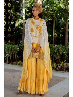 Nikita Vishakha - Yellow Sharara with Kurti and Cape (Set of 3)