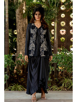 Nikita Vishakha - Black Ash Jacket with Top and Skirt (Set of 3)