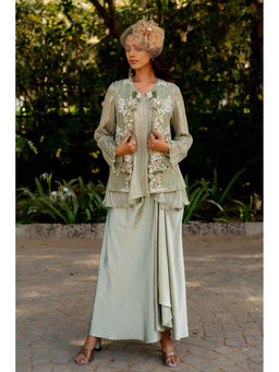 Nikita Vishakha - Green Skirt with Top and Jacket (Set of 3)