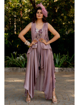 Nikita Vishakha - Lavender Jumpsuit with Cape and Belt (Set of 3)