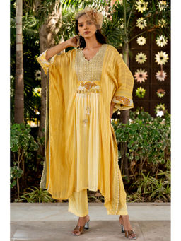 Nikita Vishakha - Yellow Kaftan with Pant (Set of 2)