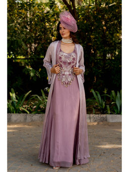 Nikita Vishakha - Lavender Dress with Inner and Cape (Set of 3)