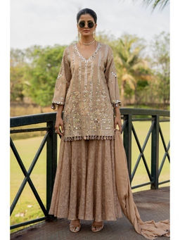 Nikita Vishakha - Rose Gold Bell Sleeve Kurti with Sharara and Dupatta (Set of 3)