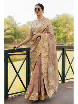 Nikita Vishakha - Mauve Brass Lampi Pre-Draped Saree with Stitched Blouse