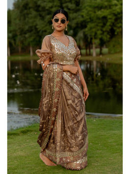 Nikita Vishakha - Bronze Mom Pre-Draped Saree with Stitched Blouse
