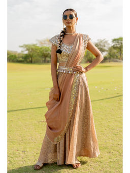 Nikita Vishakha - Rose Gold Pick Up Sharara with Blouse, Dupatta and Belt (Set of 4)