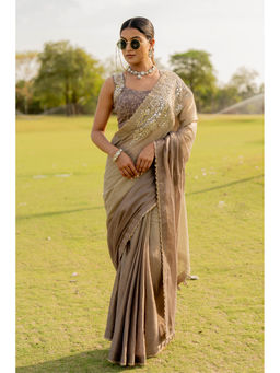 Nikita Vishakha - Taupe Platinum Regular Pre-Draped Saree with Stitched Blouse