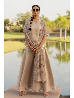 Nikita Vishakha - Beige Steel Sharara with Top and Dupatta (Set of 3)