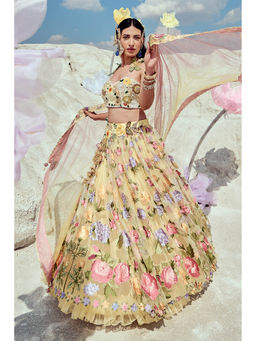 Nikita Vishakha - Yellow Lehenga with Blouse and Dupatta (Set of 3)